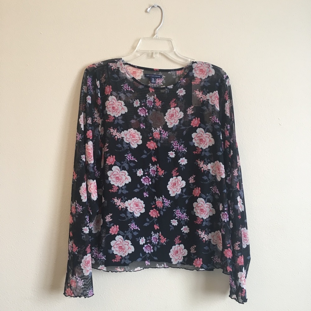 American Eagle Black Floral Mesh Top XXL NWT